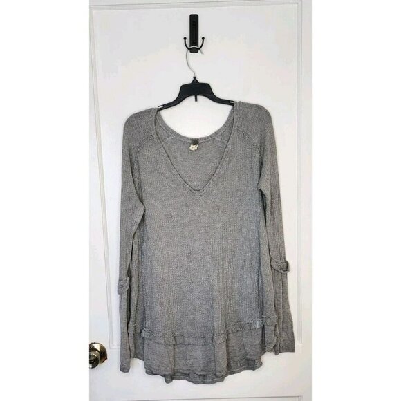 We The Free People Top Laguna Gray Waffle Knit Thermal Tunic Sz Medium - Picture 1 of 4